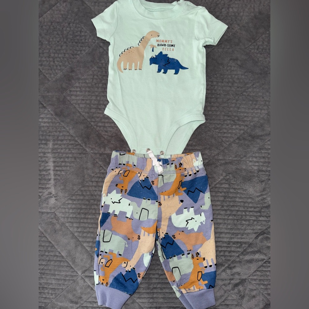 Carter's Dino Graphic Bodysuit and Pants Set - Mint and Navy